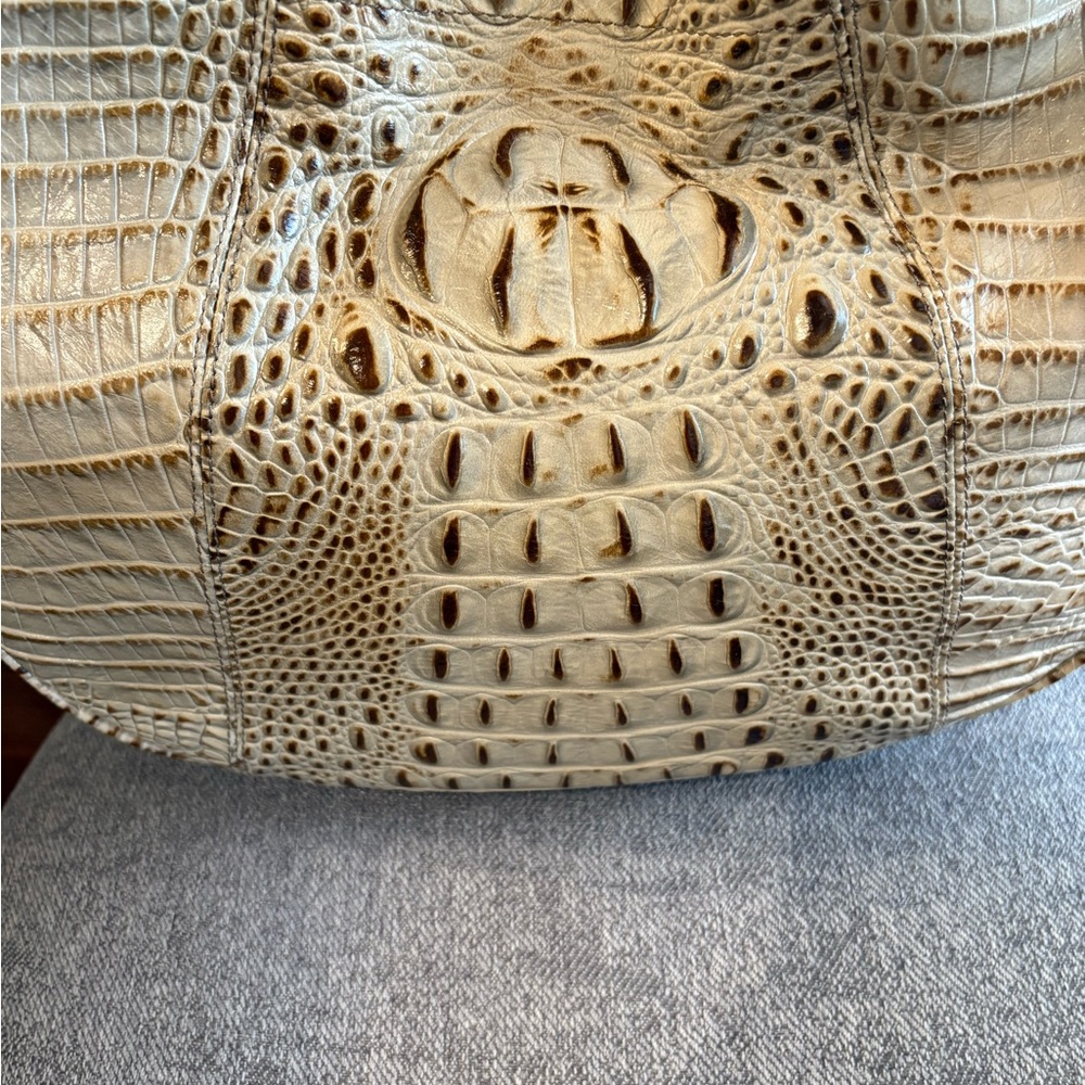 Brahmin Cream Croc-Embossed Hobo Bag